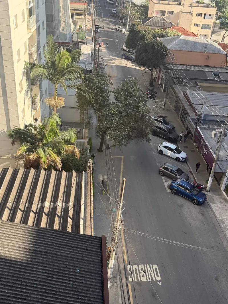 Vista da varanda para a rua arborizada